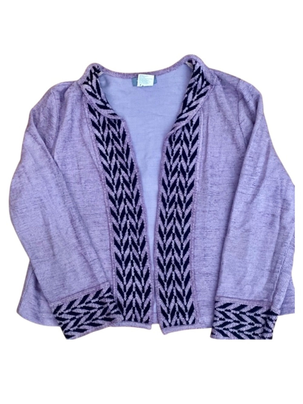 Vintage Koret Lavender Knit Cardigan Jacket Geometric Trim XL
